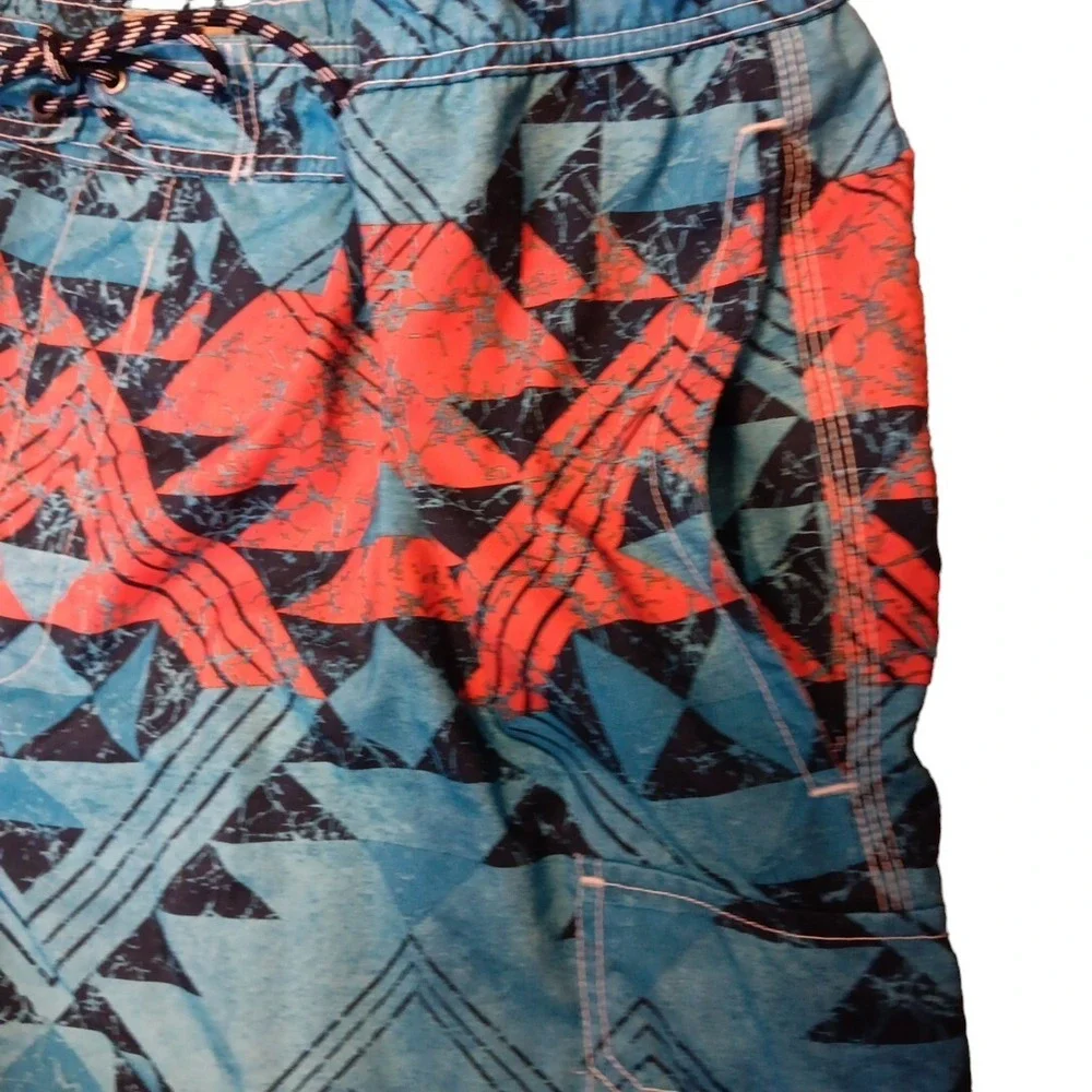 The Foundry Blue Orange Board Shorts  Pockets Geometric Southwest Print Sz 3XL